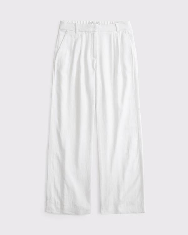 Curve Love A&F Sloane Low Rise Linen-Blend Tailored Wide Leg Pant, White view 1