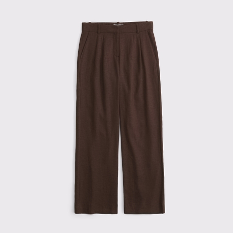 Женские брюки Abercrombie & Fitch Curve Love A&F Sloane Low Rise Linen-Blend Tailored Wide Leg Pant