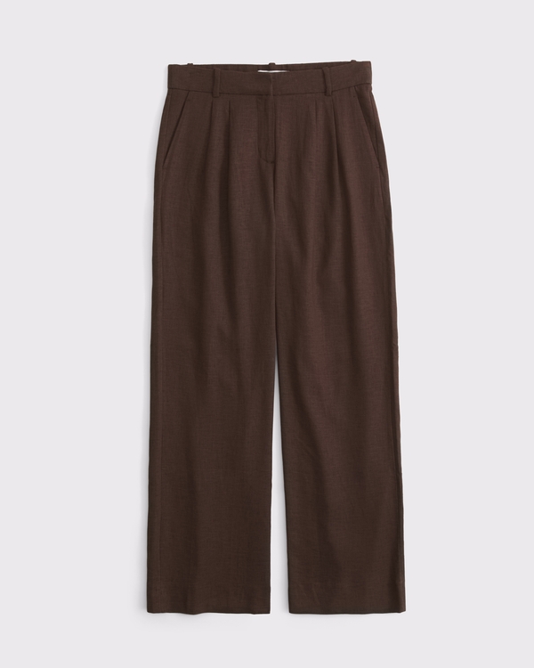 Curve Love A&F Sloane Low Rise Linen-Blend Tailored Wide Leg Pant, Coffee view 1