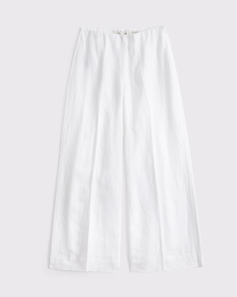 100% Linen High Rise Cropped Wide Leg Pant