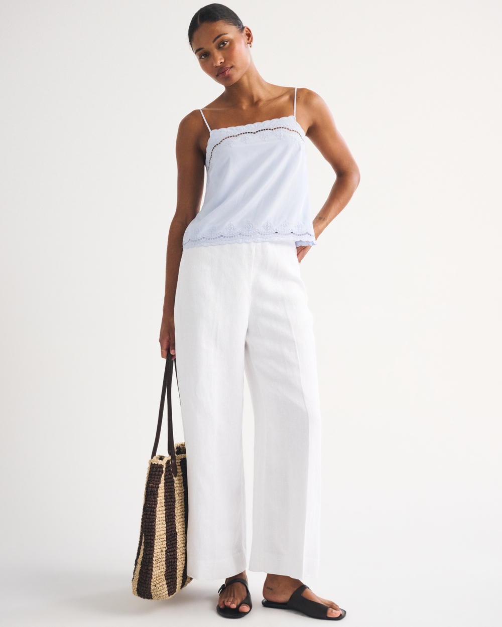 100% Linen Curve Love High Rise Cropped Wide Leg Pant