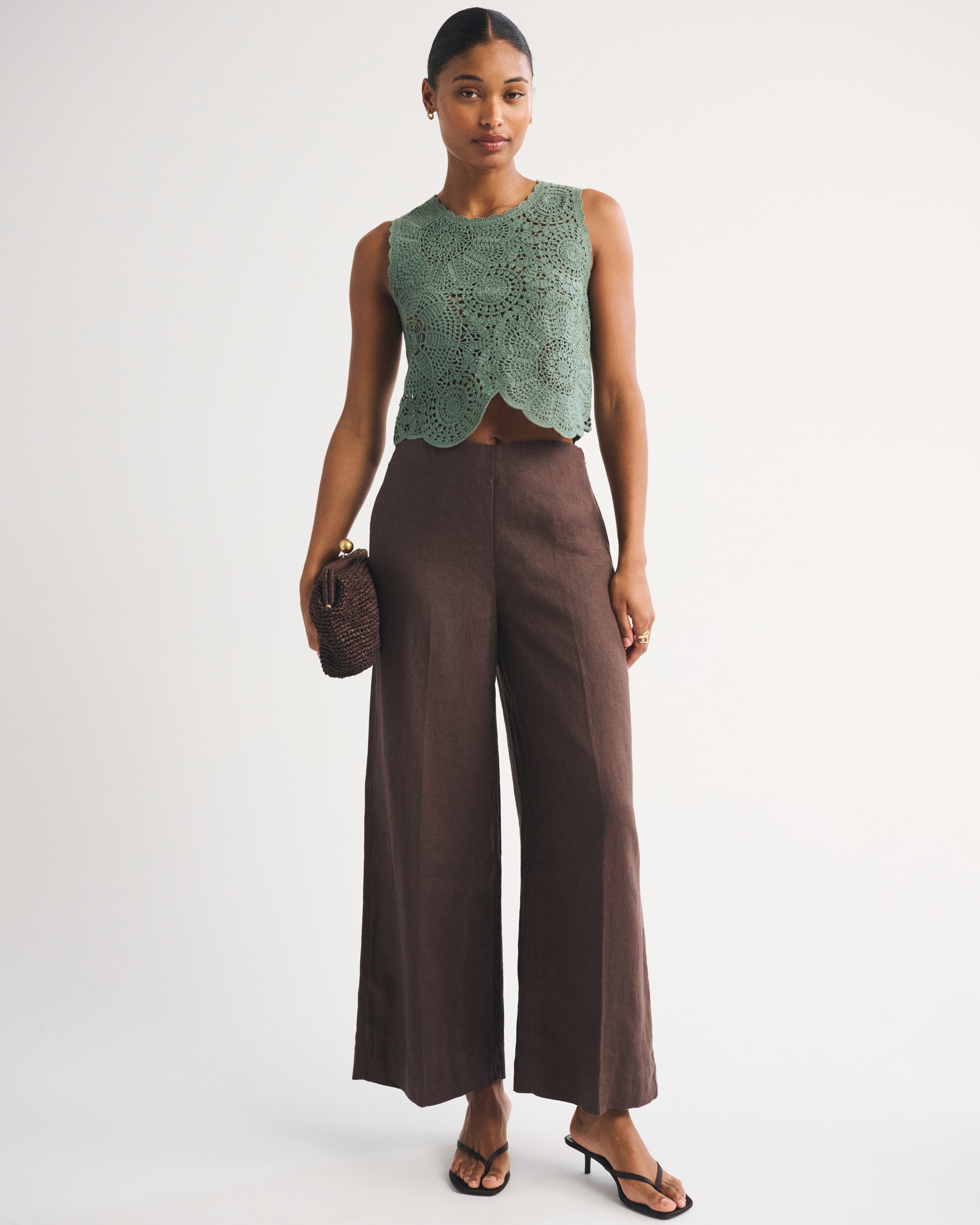 Женские брюки Abercrombie & Fitch 100% Linen Curve Love High Rise Cropped Wide Leg Pant — фото 2
