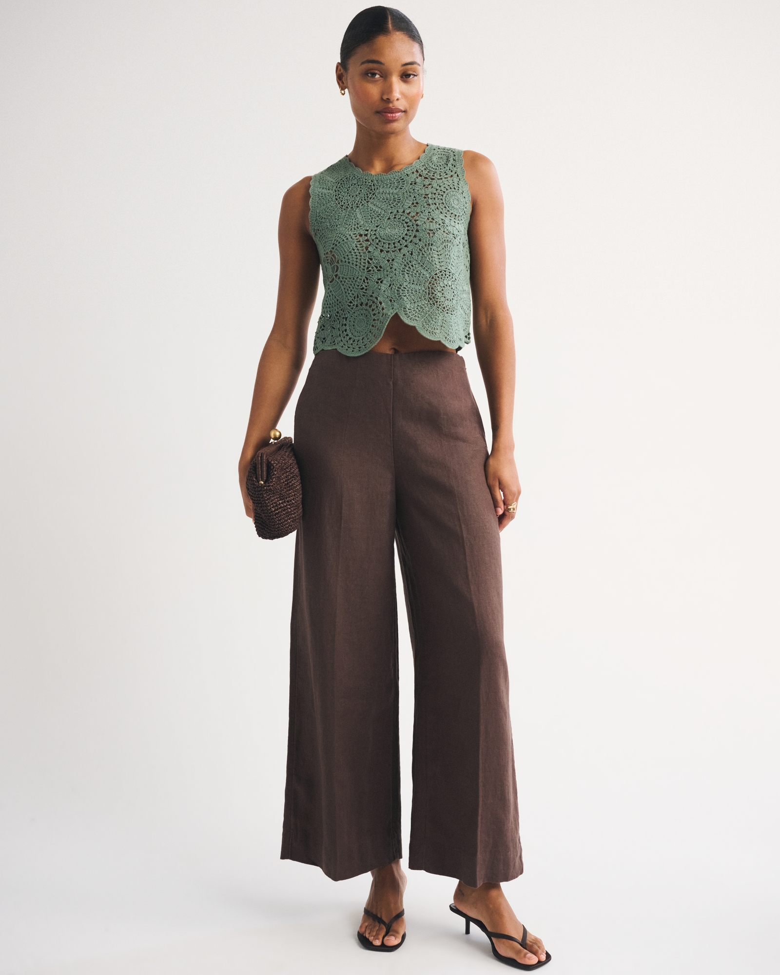 100% Linen Curve Love High Rise Cropped Wide Leg Pant