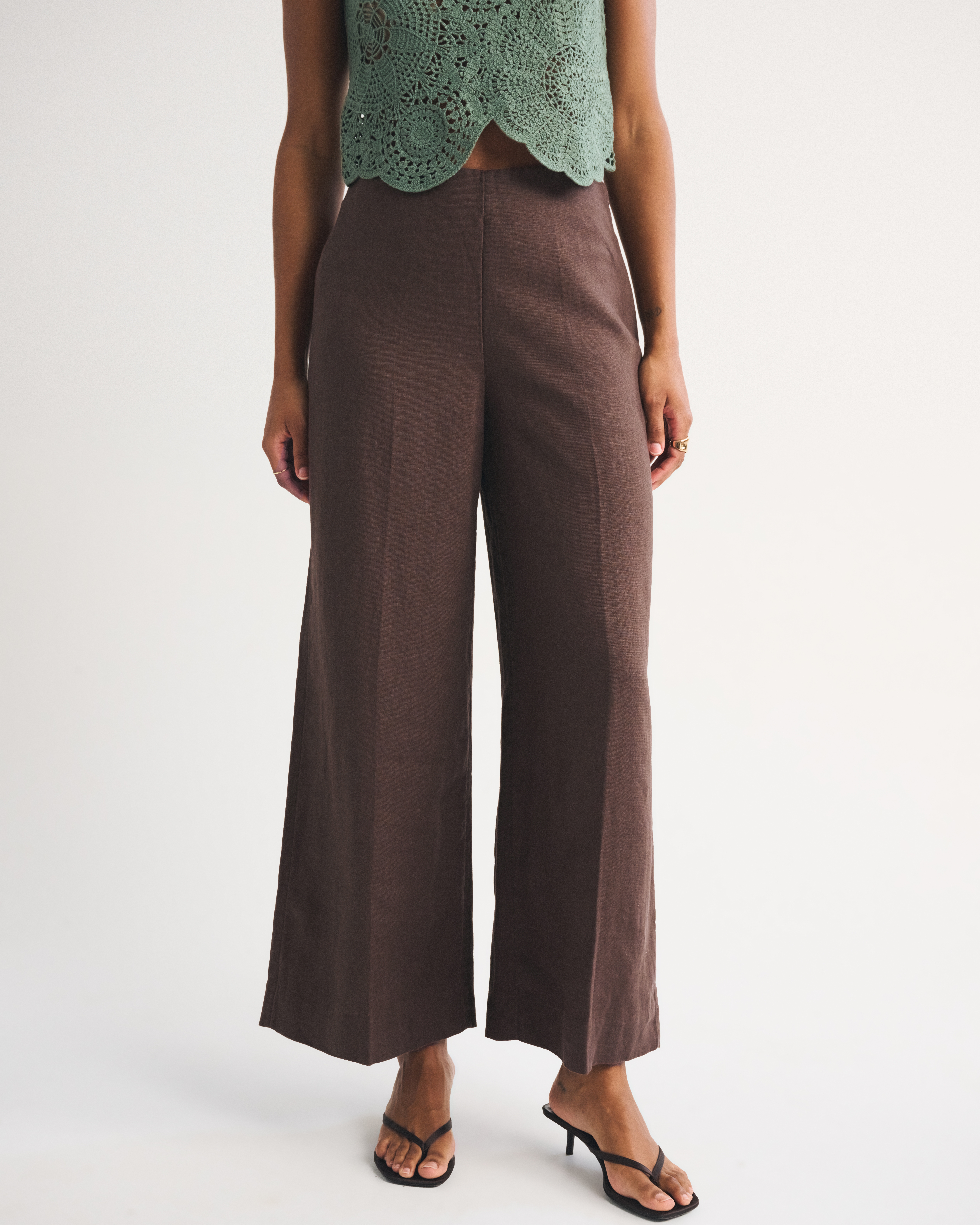Женские брюки Abercrombie & Fitch 100% Linen Curve Love High Rise Cropped Wide Leg Pant — фото 3