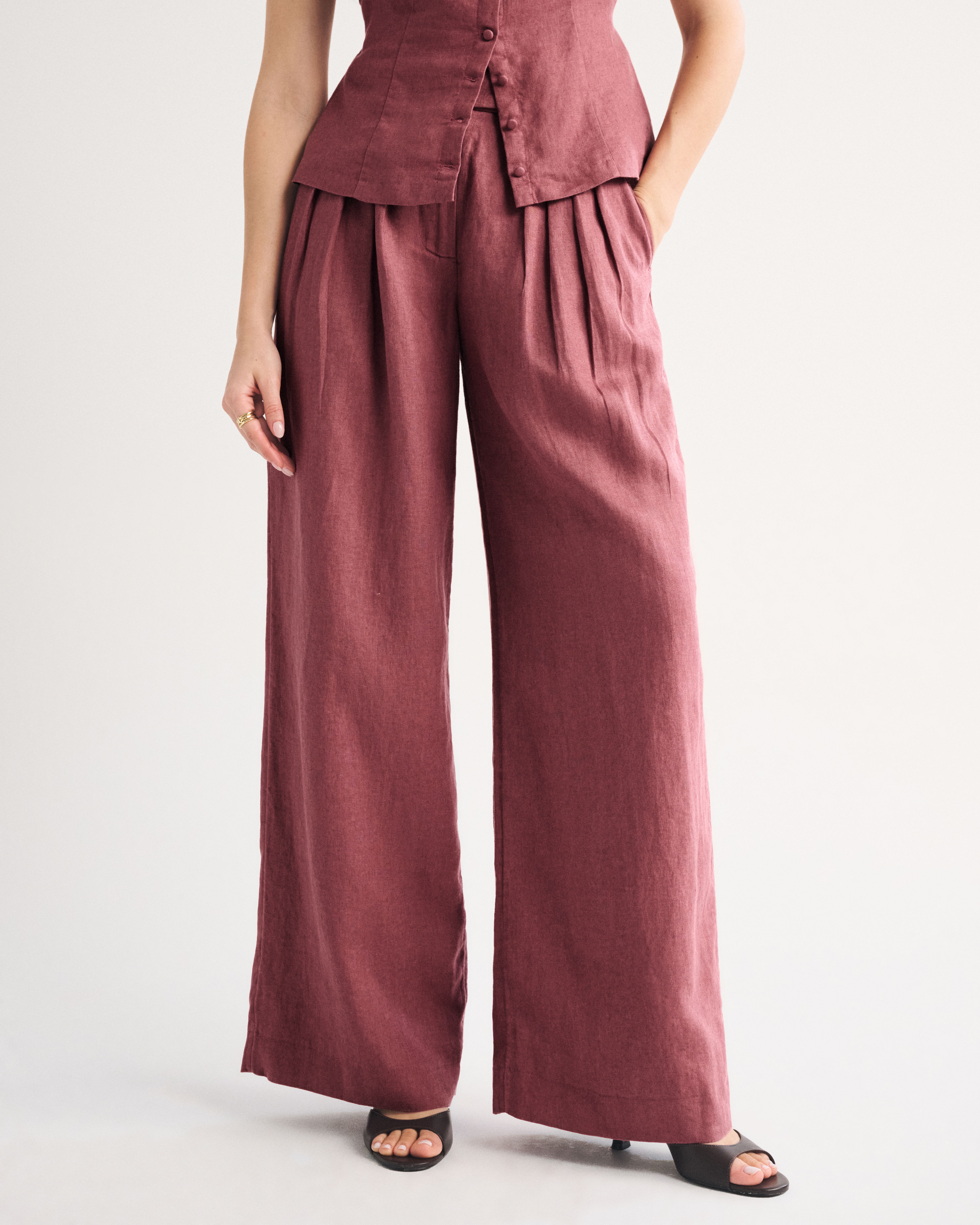Женские брюки Abercrombie & Fitch 100% Linen High Rise Tailored Palazzo Pant — фото 3