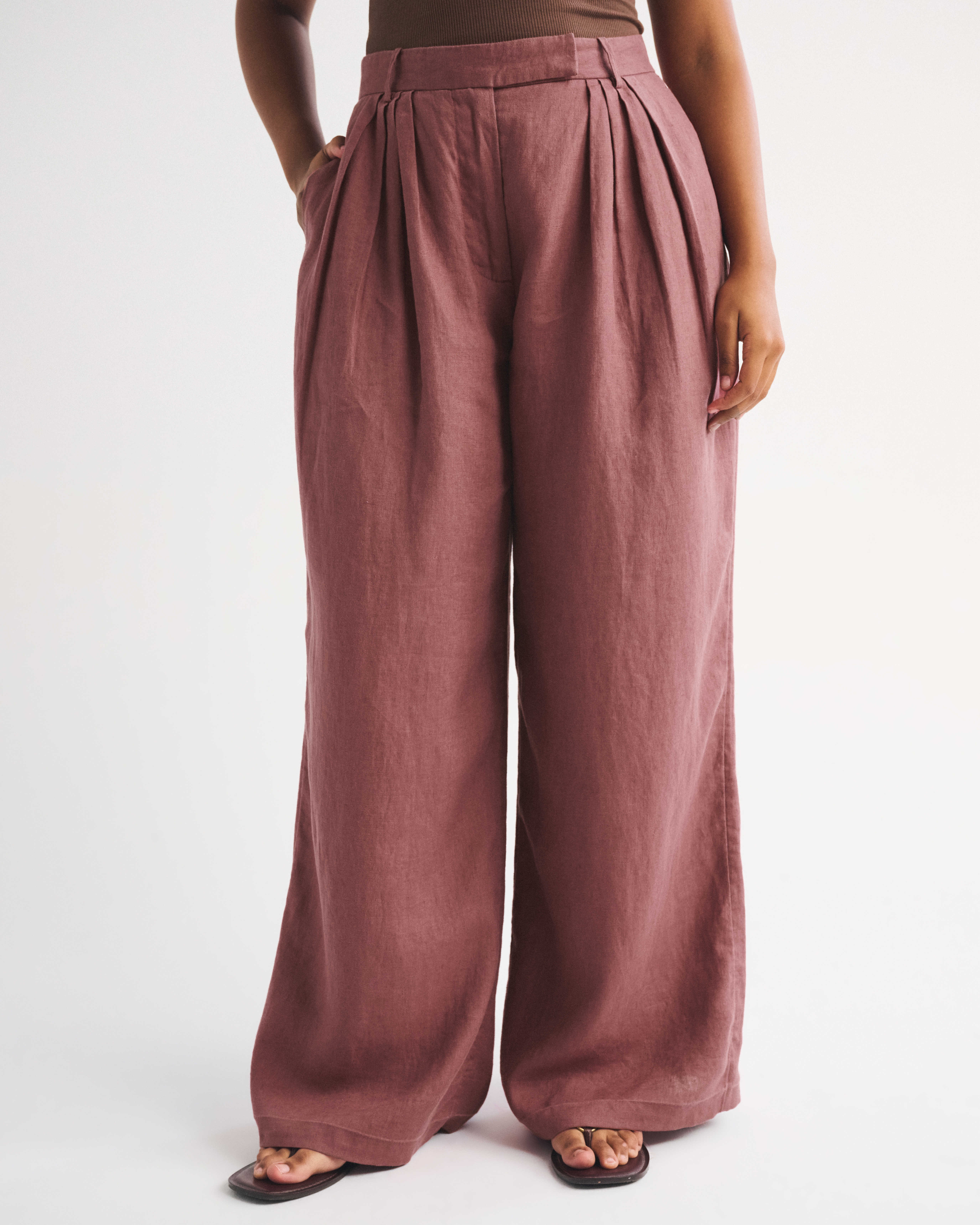 Женские брюки Abercrombie & Fitch 100% Linen Curve Love High Rise Tailored Palazzo Pant — фото 3