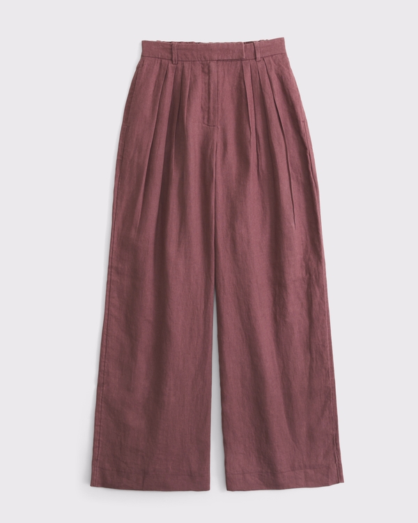 100% Linen Curve Love High Rise Tailored Palazzo Pant, Cool Blush view 1