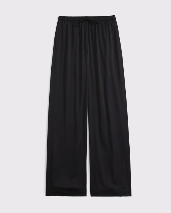 A&F Gemma Satin Wide Leg Pull-On Pant, Black view 1