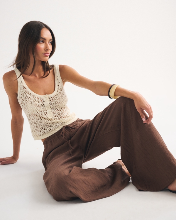 Women's A&F Gemma Crinkle Wide Leg Pull-On Pant | Women's