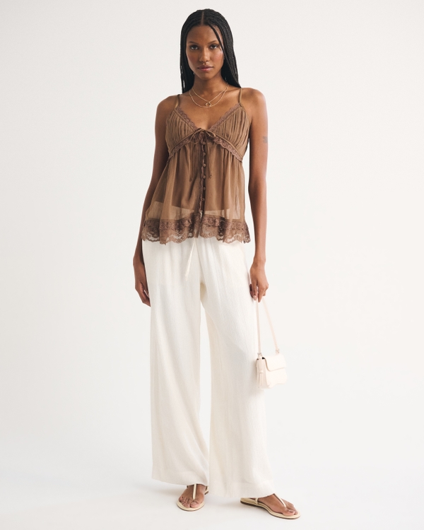 Crinkle Pull-On Pant, Cream view 1
