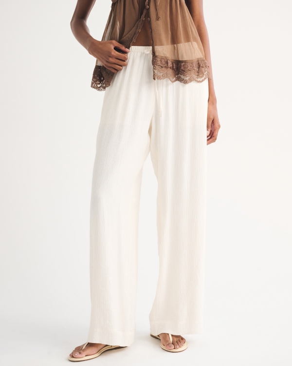 Crinkle Pull-On Pant, Cream view 2