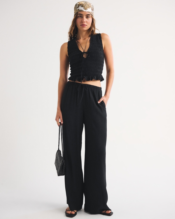 Pantalones sin cierres con efecto arrugado, Negro view 1