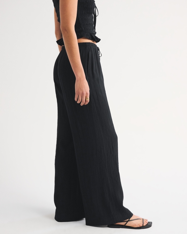 Women's A&F Gemma Crinkle Wide Leg Pull-On Pant | Women's Bottoms