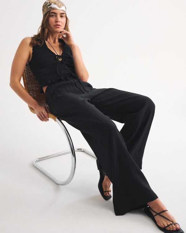 Women's A&F Gemma Crinkle Wide Leg Pull-On Pant | Women's