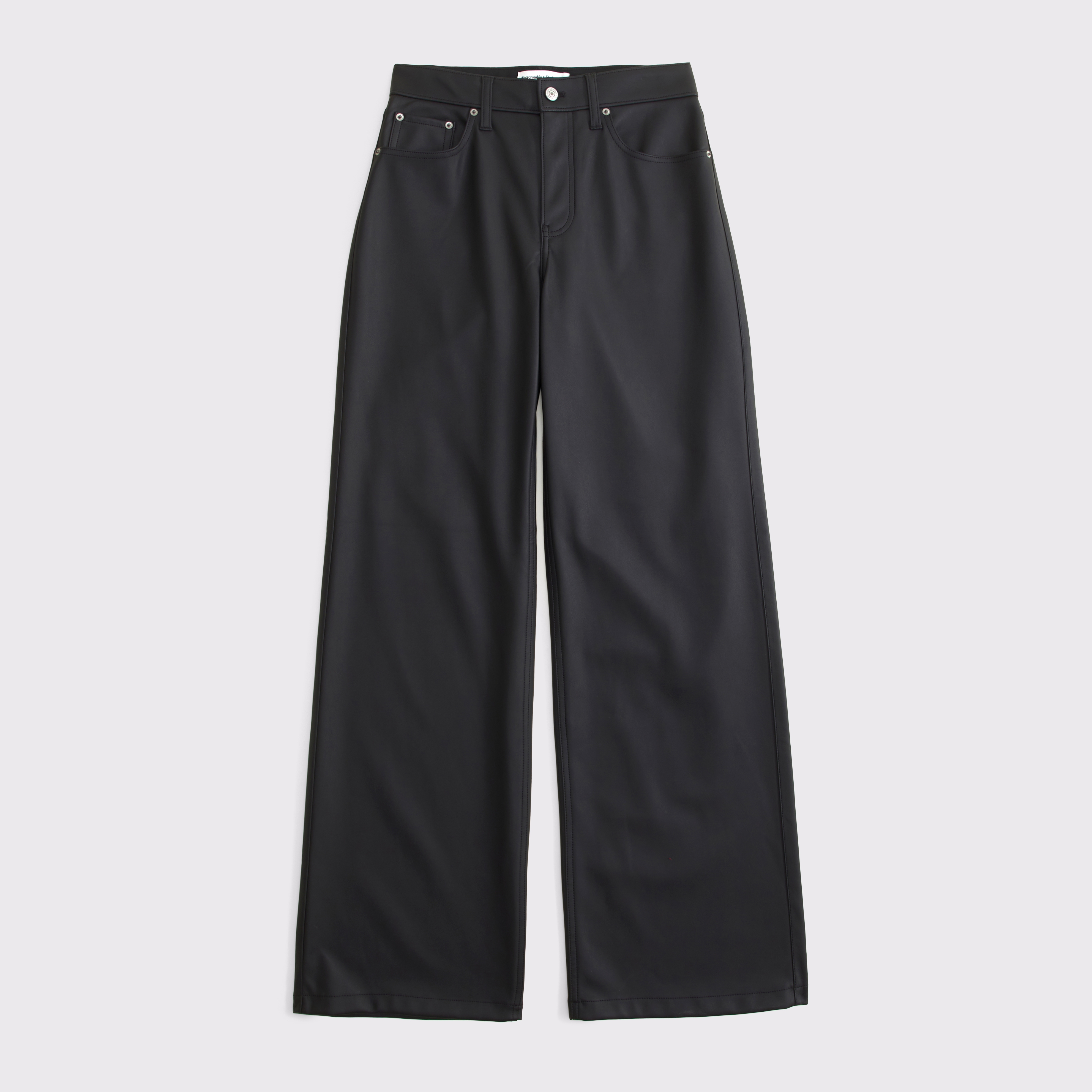 Женские брюки Abercrombie & Fitch Curve Love Vegan Leather Wide Leg Pant, цвет: Чёрный — фото 1