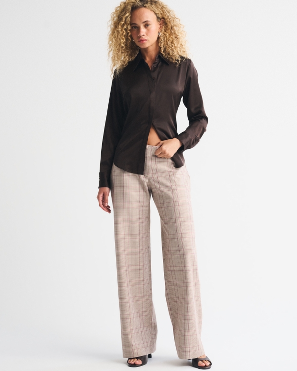 Curve Love Clean Waist Low Rise Tailored Wide Leg Pant