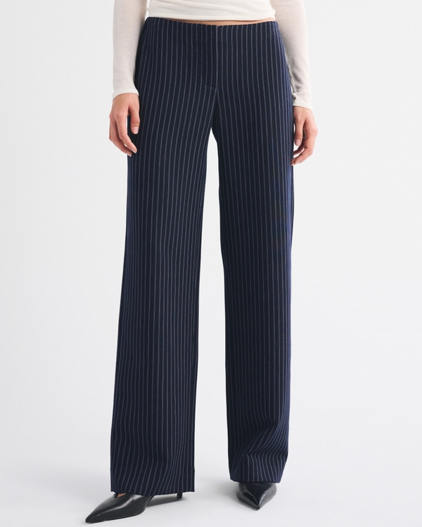 Clean Waist Low Rise Tailored Wide Leg Pant, Deep Navy Stripe view 2