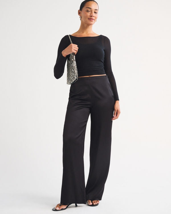 Curve Love Satin Side Zip Wide Leg Pant