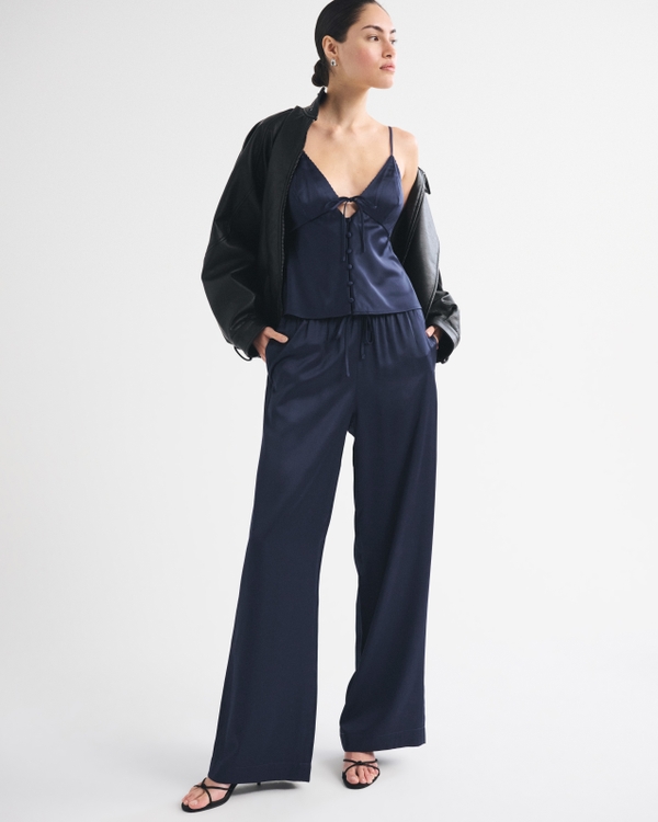 A&F Gemma Satin Wide Leg Pull-On Pant