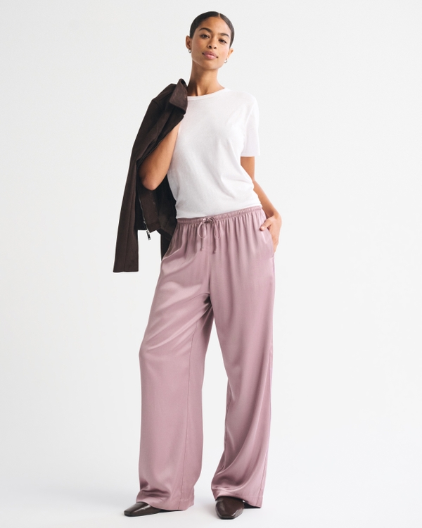 A&F Gemma Satin Wide Leg Pull-On Pant