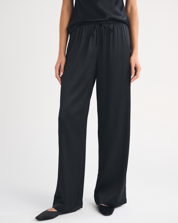 A&F Gemma Satin Wide Leg Pull-On Pant, Black view 2