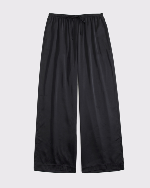 A&F Gemma Satin Wide Leg Pull-On Pant, Black view 1