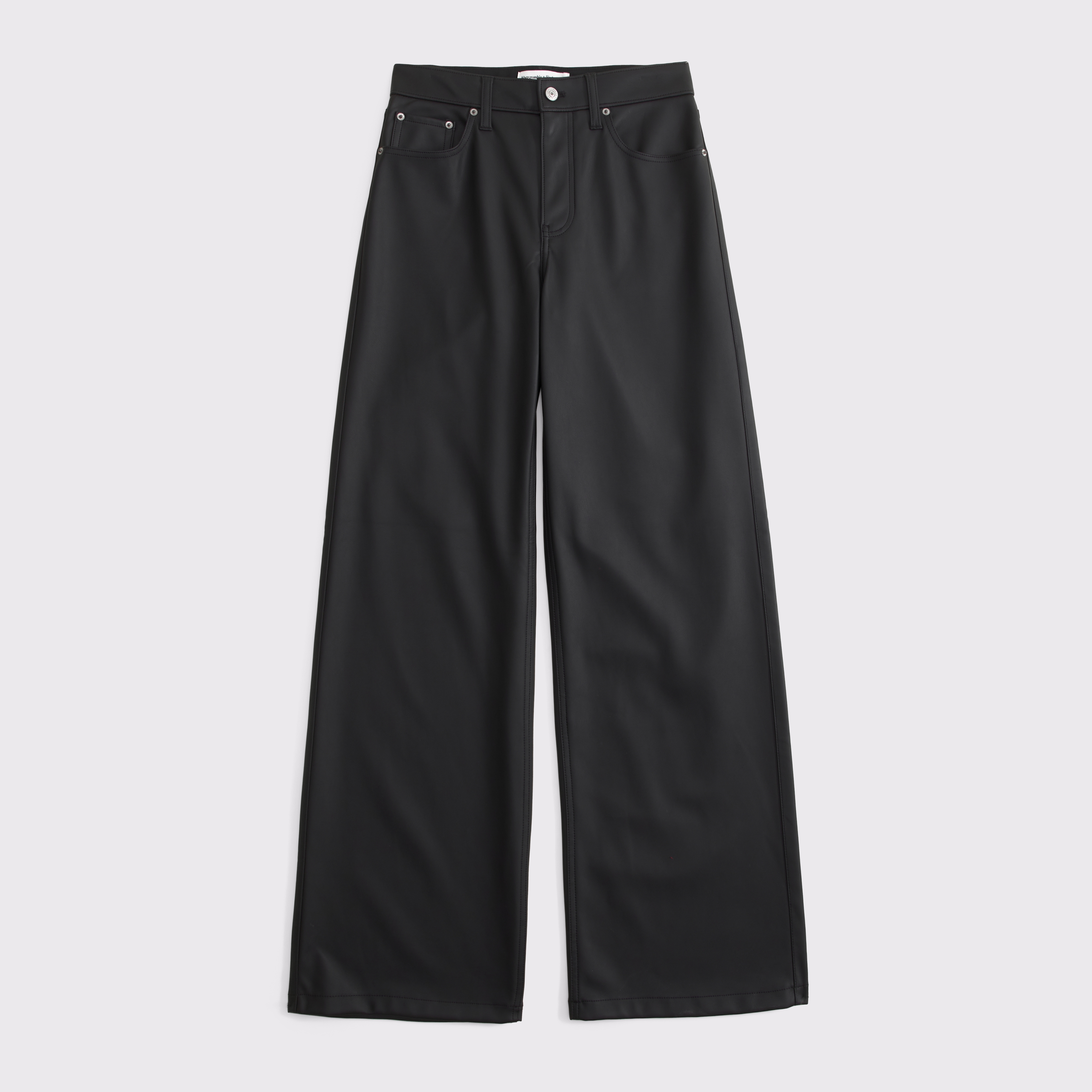 Женские брюки Abercrombie & Fitch Vegan Leather High Rise Wide Leg Pant, цвет: Чёрный — фото 1