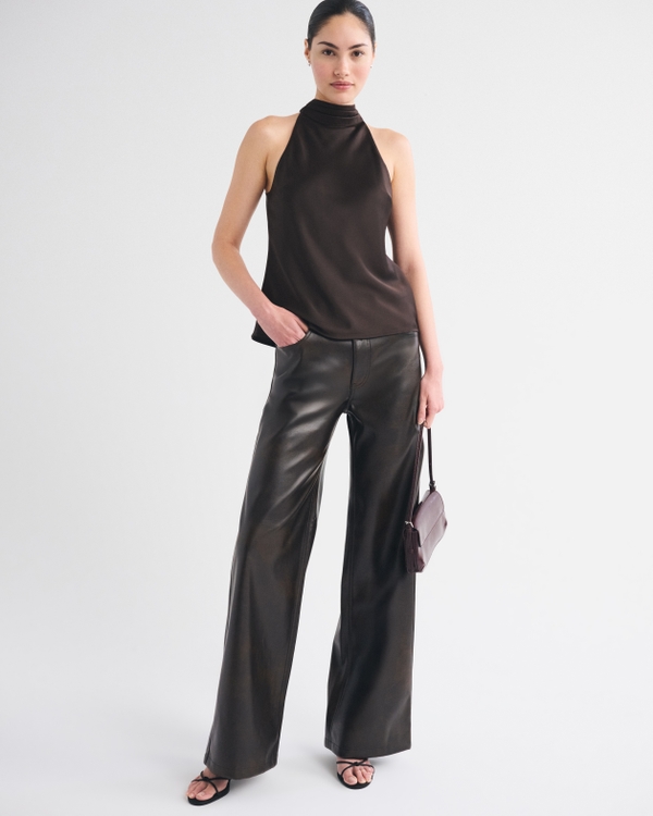 Vegan Leather High Rise Wide Leg Pant