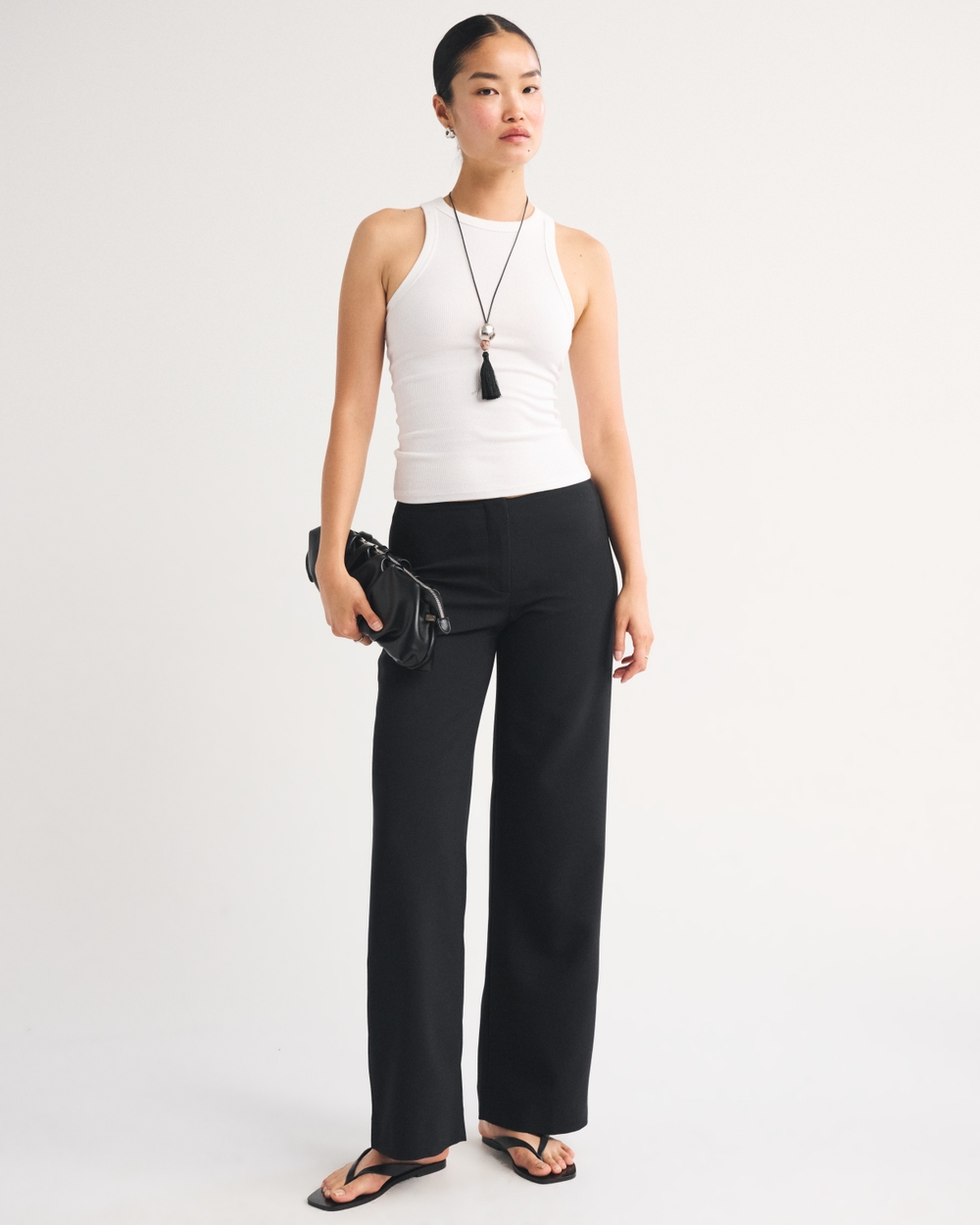 Clean Waist Low Rise Tailored Wide Leg Pant