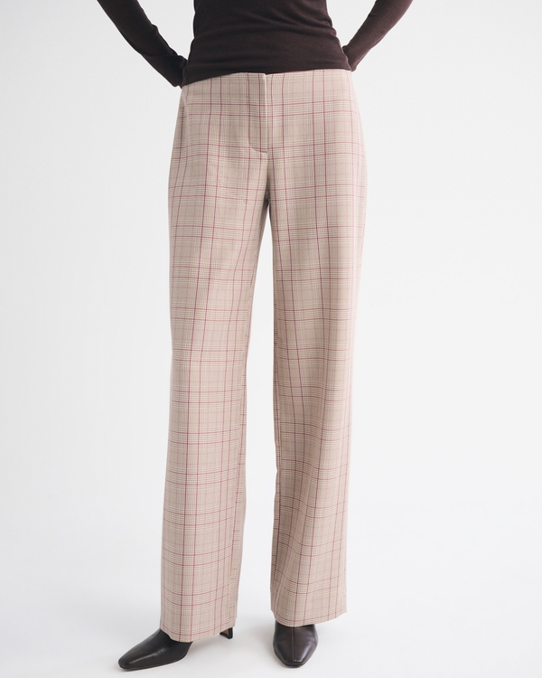Clean Waist Low Rise Tailored Wide Leg Pant, Tan Plaid view 2