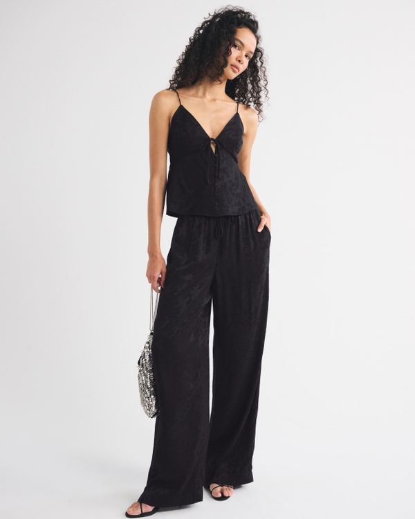 A&F Gemma Satin Jacquard Wide Leg Pull-On Pant