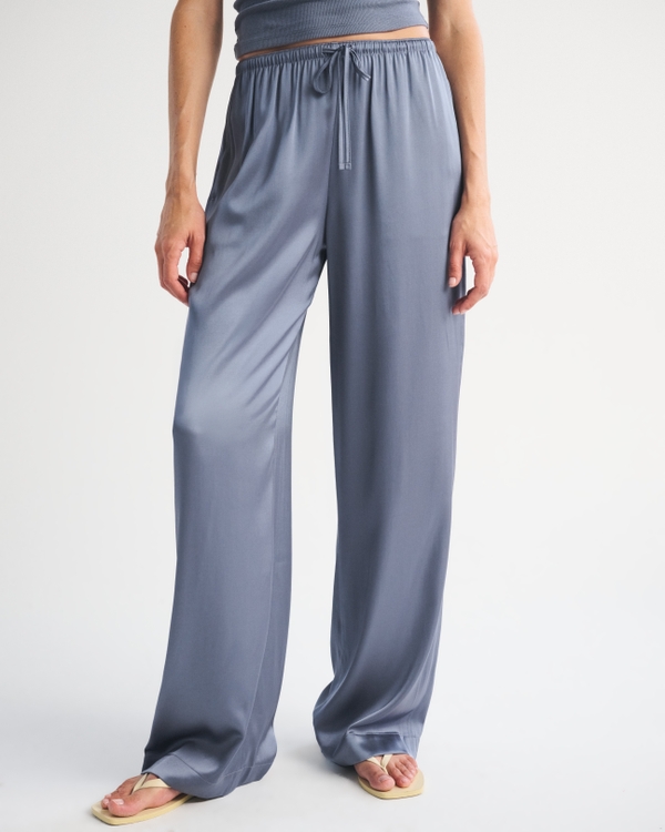 A&F Gemma Satin Wide Leg Pull-On Pant, Blue Gray view 2