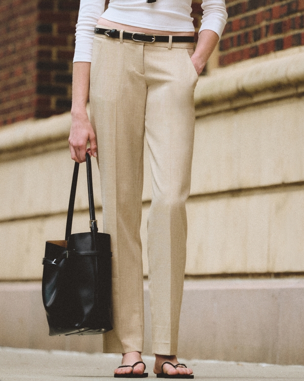 Low Rise Tailored Straight Leg Pant, Light Brown view 2