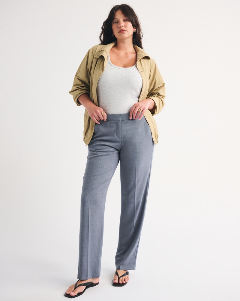 Curve Love Low Rise Tailored Straight Leg Pant - blue gray by Abercrombie & Fitch