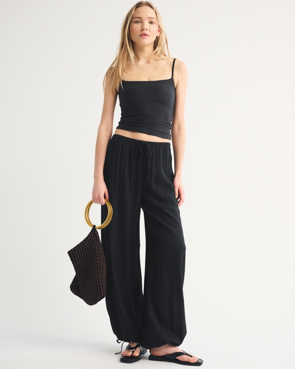 Convertible Crinkle Balloon Pull-On Pant, Black view 1