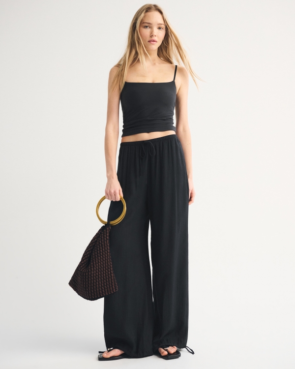 Convertible Crinkle Balloon Pull-On Pant, Black view 2