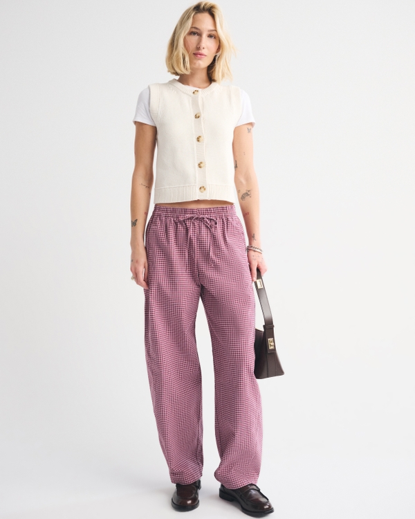 Barrel Pull-On Pant, Burgundy Plaid view 1