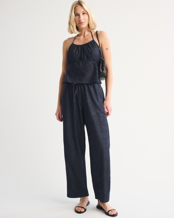 Barrel Pull-On Pant, Dark Wash Chambray view 1