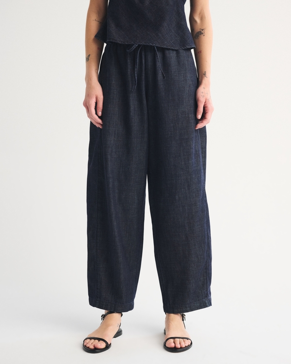 Barrel Pull-On Pant, Dark Wash Chambray view 2