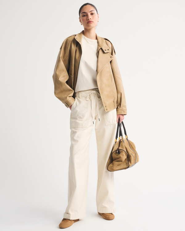 Low Rise Ultra Loose Weekender Pant, Cream view 1