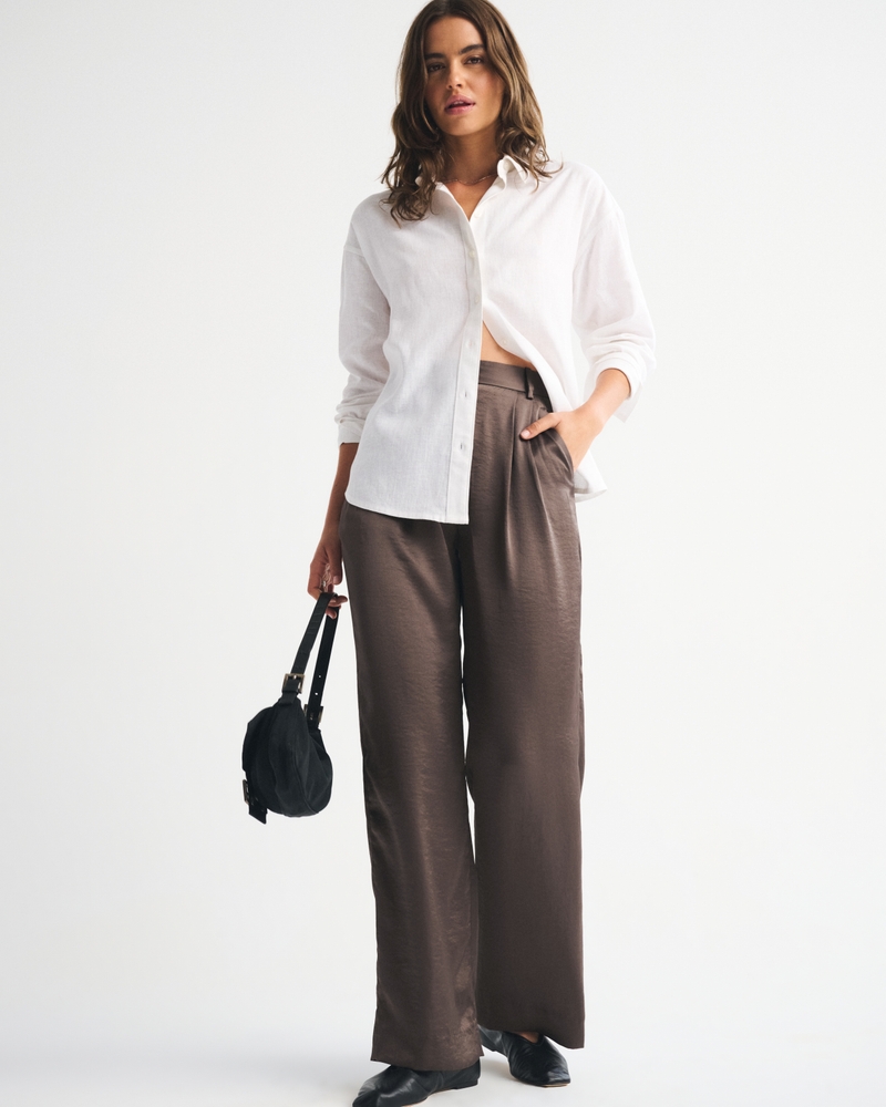 A&F Sloane Satin Tailored Wide Leg Pant