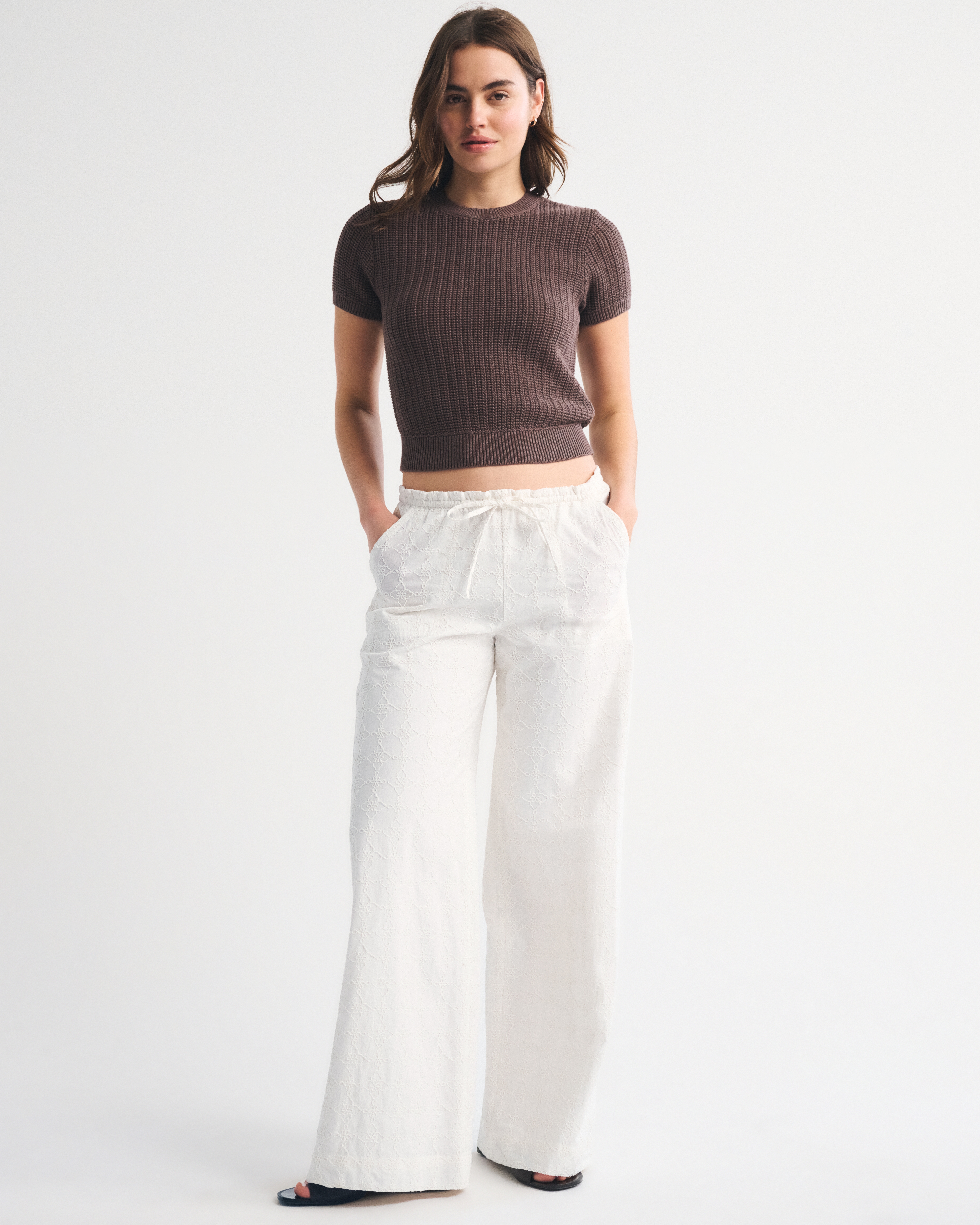 Женские брюки Abercrombie & Fitch Cotton Jacquard Pull-On Pant, цвет: Белый — фото 2
