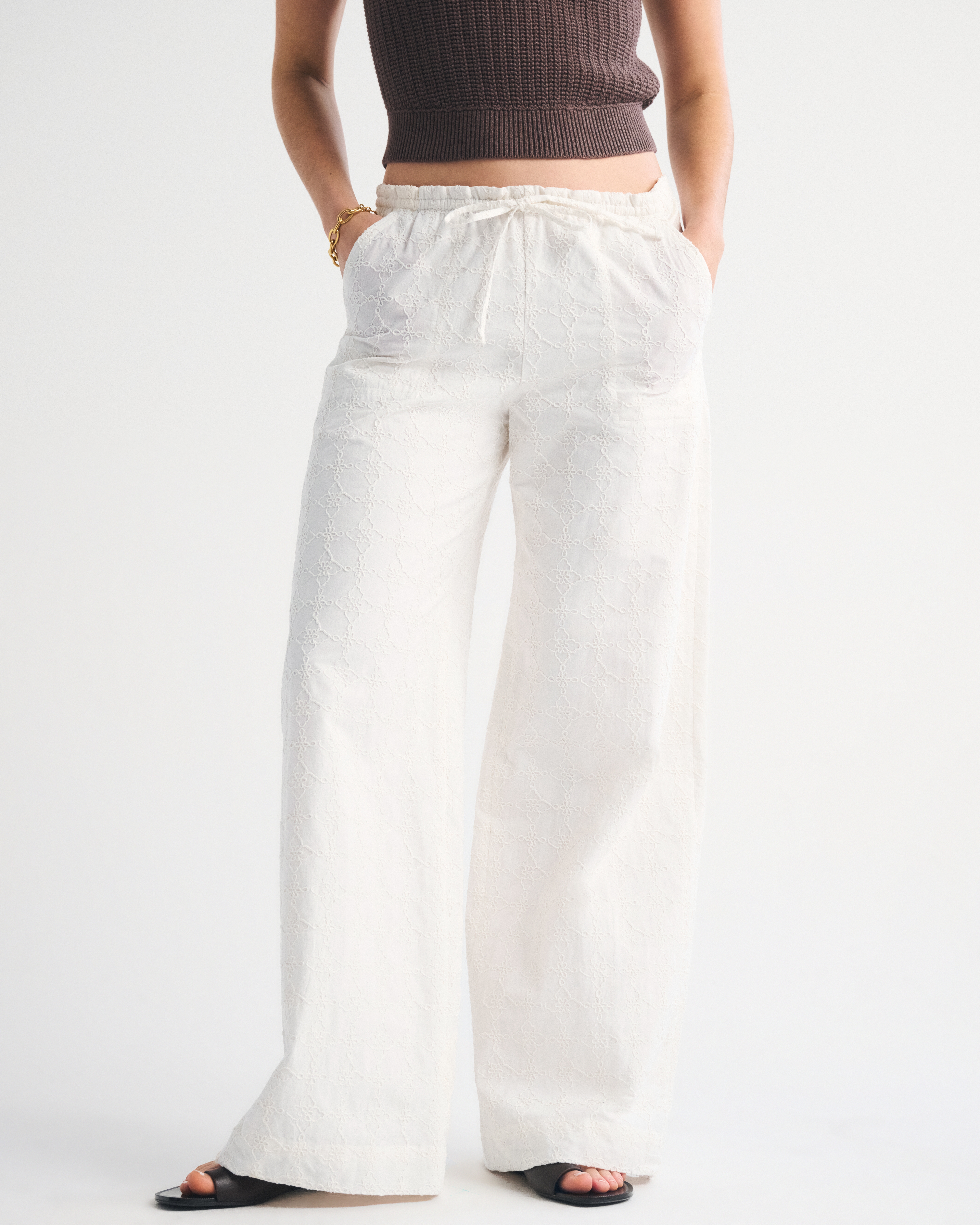 Женские брюки Abercrombie & Fitch Cotton Jacquard Pull-On Pant, цвет: Белый — фото 3