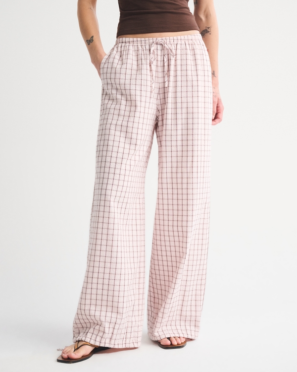 Convertible Seersucker Balloon Pull-On Pant, Light Pink Plaid view 2