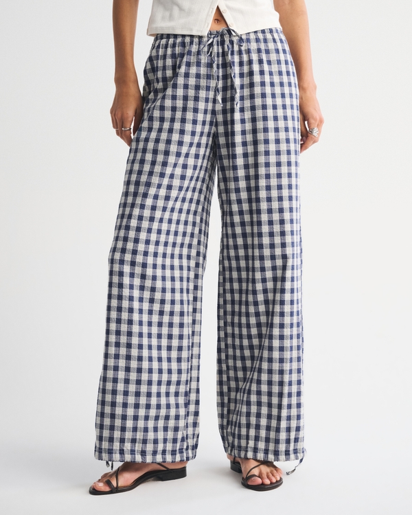 Convertible Seersucker Balloon Pull-On Pant, Blue Plaid view 2