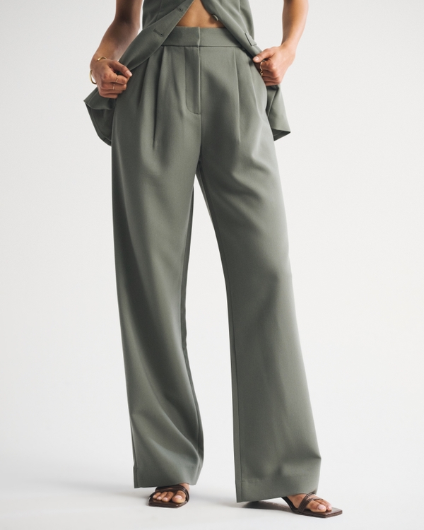 A&F Sloane Tailored Wide Leg Pant, Olive view 2