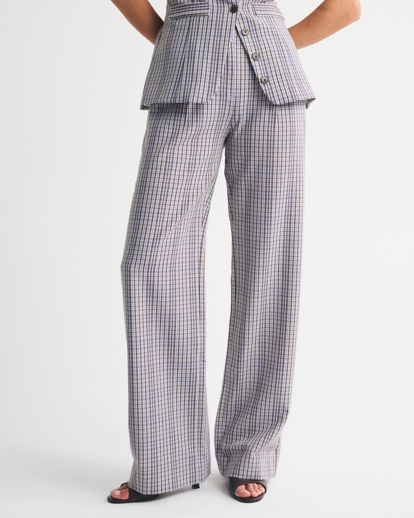 A&F Sloane Tailored Wide Leg Pant, Blue Plaid view 2