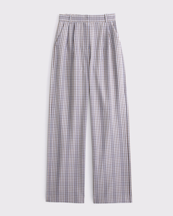 Curve Love A&F Sloane Tailored Wide Leg Pant, Blue Plaid view 1