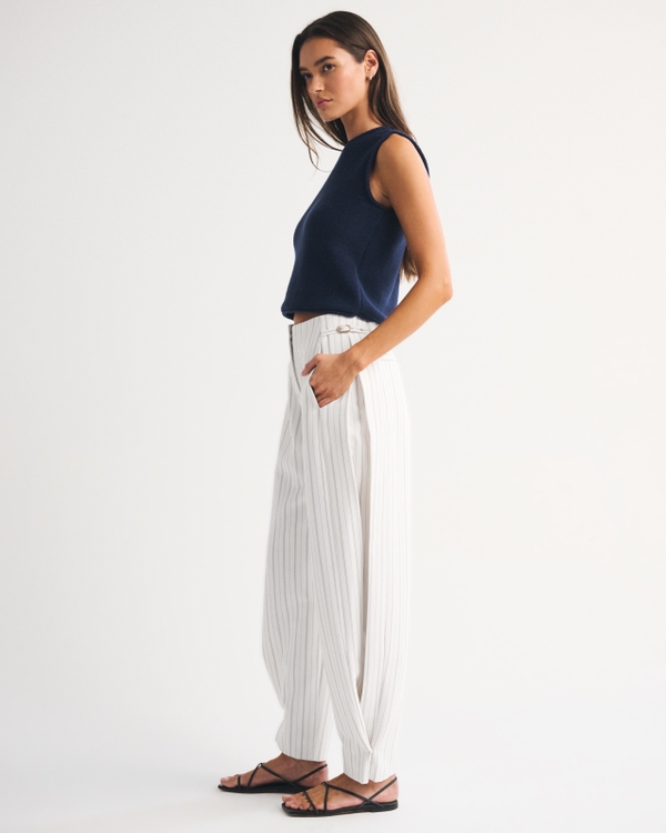 Convertible High Rise Tailored  Barrel Pant, White Stripe view 1