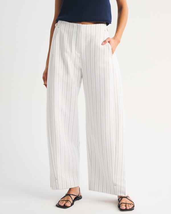 Convertible High Rise Tailored  Barrel Pant, White Stripe view 2